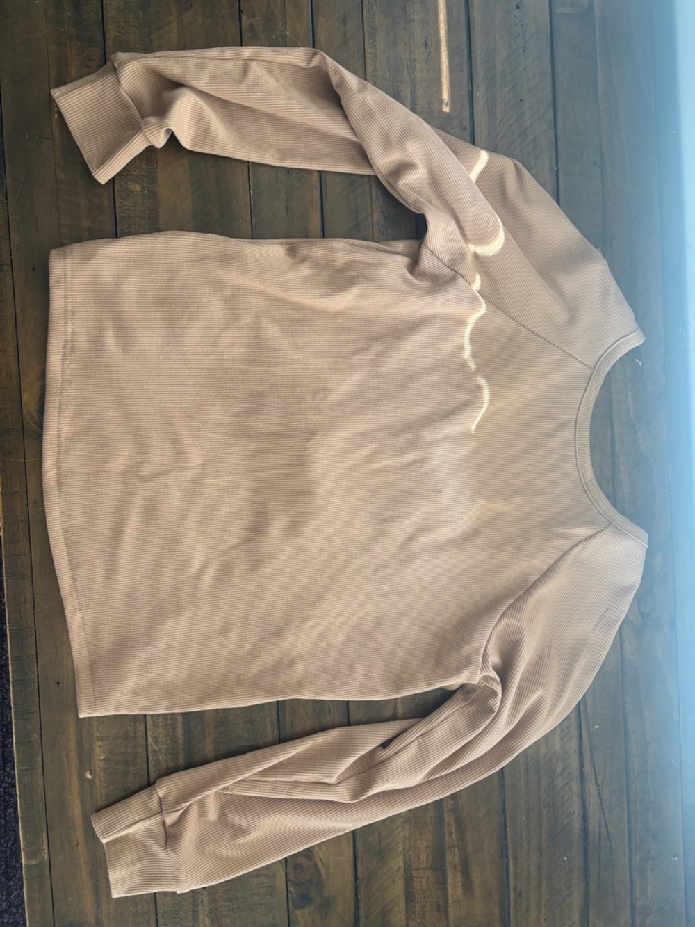 Neutral Long Sleeve Ribbed Top - Mauve Beige